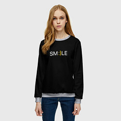 Свитшот женский Надпись smile, цвет: 3D-меланж — фото 2