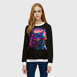 Свитшот женский Кот в неоновом закате, цвет: 3D-белый — фото 2