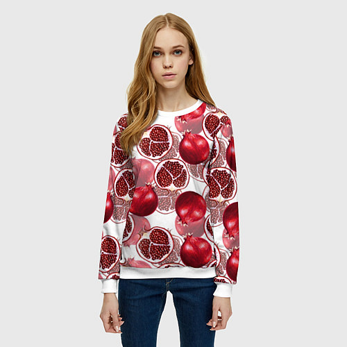 Женский свитшот Гранаты на белом фоне - паттерн / 3D-Белый – фото 3