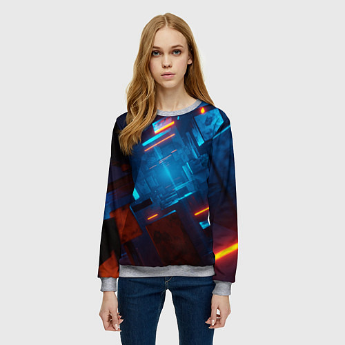 Женский свитшот Туннель из кубов / 3D-Меланж – фото 3