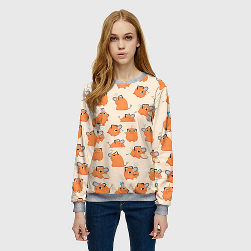 Женский свитшот Человек-бензопила - Почита и хлебушек / 3D-Меланж – фото 3