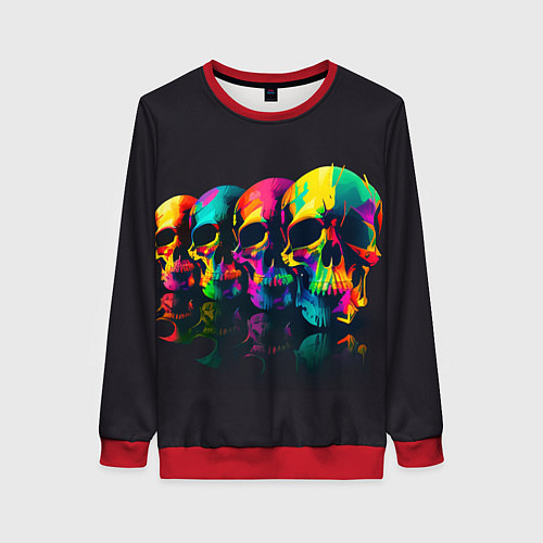 Женский свитшот Четыре разноцветных черепа / 3D-Красный – фото 1