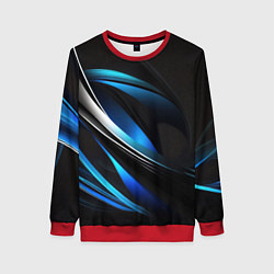 Свитшот женский Абстрактные синие и белые линии на черном фоне, цвет: 3D-красный