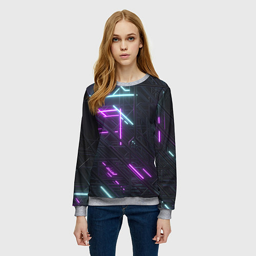 Женский свитшот Неоновые полосы / 3D-Меланж – фото 3