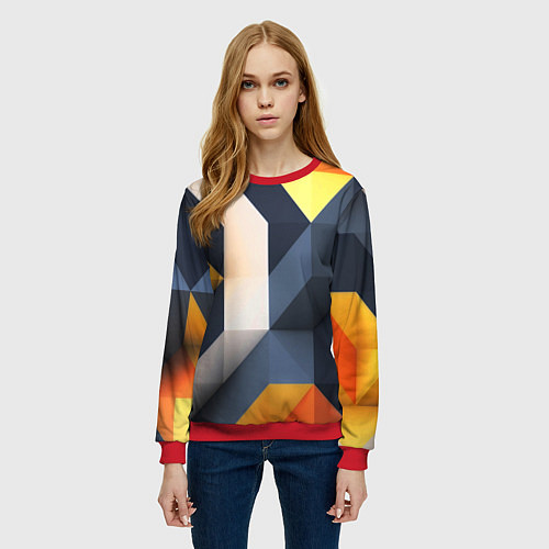 Женский свитшот Полосы геометрия узор / 3D-Красный – фото 3