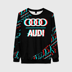 Свитшот женский Значок Audi в стиле glitch на темном фоне, цвет: 3D-черный