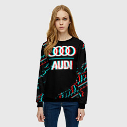 Свитшот женский Значок Audi в стиле glitch на темном фоне, цвет: 3D-черный — фото 2