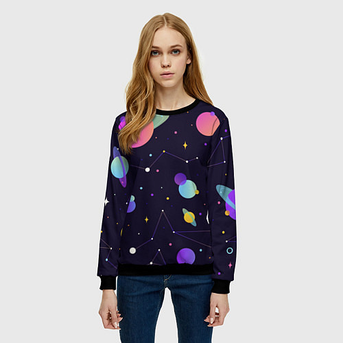 Женский свитшот Разнообразие галактики / 3D-Черный – фото 3