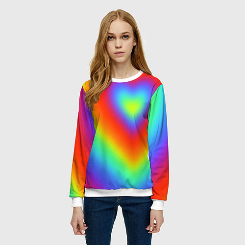 Женский свитшот Сердце - радужный градиент / 3D-Белый – фото 3