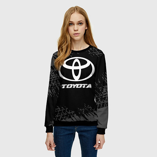 Женский свитшот Toyota speed на темном фоне со следами шин / 3D-Черный – фото 3