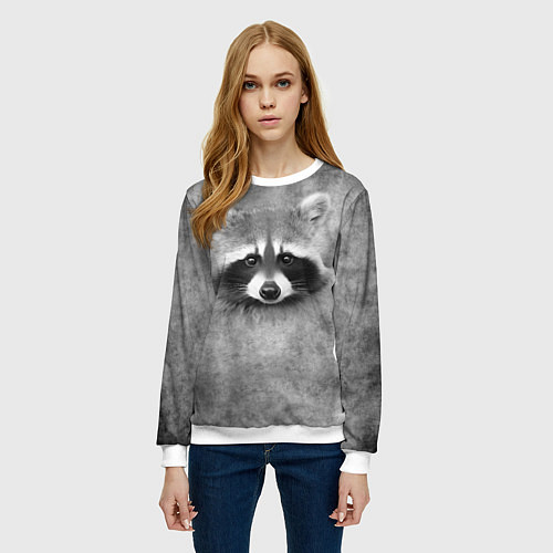 Женский свитшот Енот - grunge style texture / 3D-Белый – фото 3
