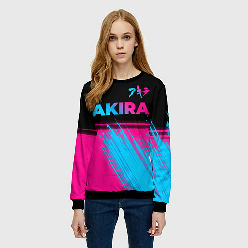 Женский свитшот Akira - neon gradient: символ сверху / 3D-Черный – фото 3