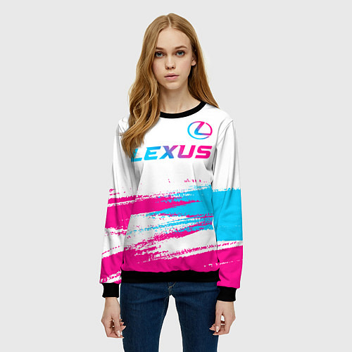 Женский свитшот Lexus neon gradient style: символ сверху / 3D-Черный – фото 3