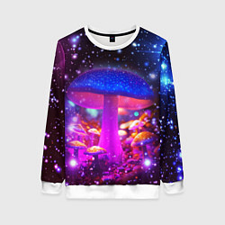 Свитшот женский Звезды и неоновые светящиеся грибы, цвет: 3D-белый