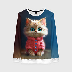 Свитшот женский Котик в розовом свитере, цвет: 3D-белый