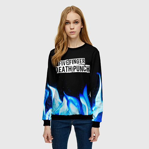 Женский свитшот Five Finger Death Punch blue fire / 3D-Черный – фото 3
