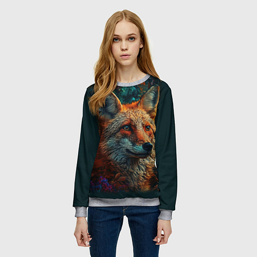 Женский свитшот Лис в цветах / 3D-Меланж – фото 3