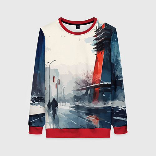Женский свитшот Наш город - коллекция Бело-сине-красный - Хуф и Ся / 3D-Красный – фото 1