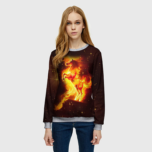 Женский свитшот Пылающий фантастический конь / 3D-Меланж – фото 3