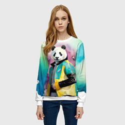 Свитшот женский Прикольный панда в модной куртке, цвет: 3D-белый — фото 2