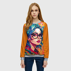 Свитшот женский Девушка в очках, цвет: 3D-меланж — фото 2
