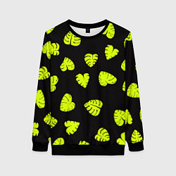 Свитшот женский Листья - Монстера, цвет: 3D-черный