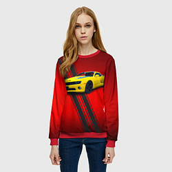 Свитшот женский Спортивный американский автомобиль Chevrolet Camar, цвет: 3D-красный — фото 2