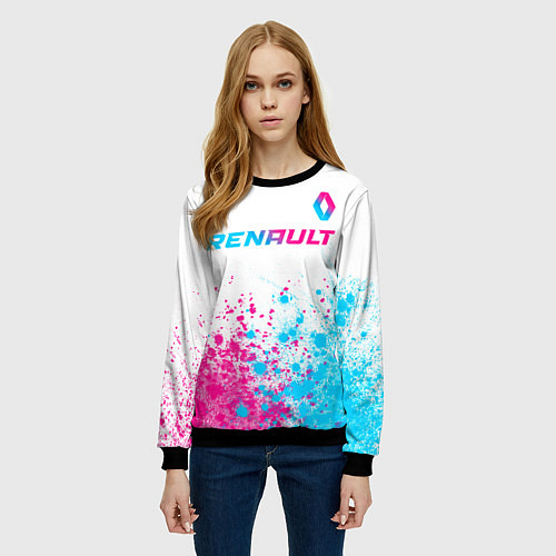 Женский свитшот Renault neon gradient style: символ сверху / 3D-Черный – фото 3