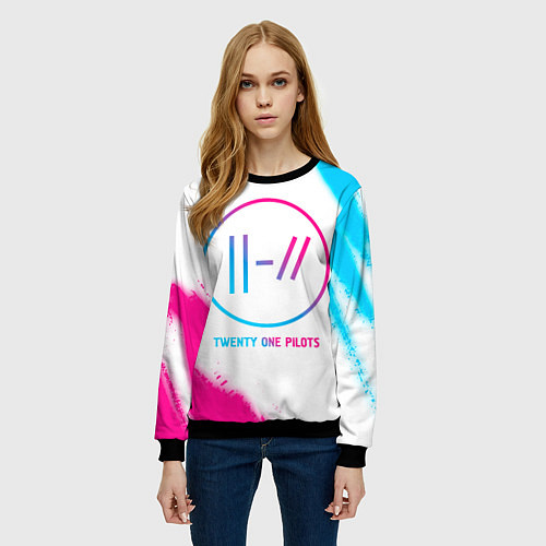 Женский свитшот Twenty One Pilots neon gradient style / 3D-Черный – фото 3