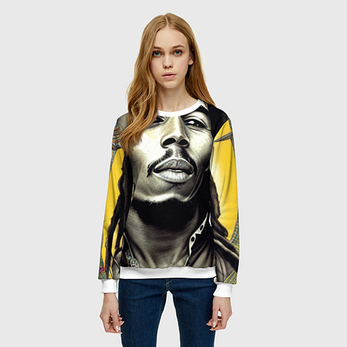 Женский свитшот Прекрасный Граффити Портрет Боб Марли / 3D-Белый – фото 3