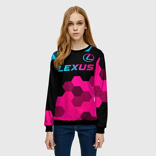 Женский свитшот Lexus - neon gradient: символ сверху / 3D-Черный – фото 3