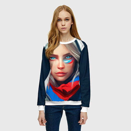 Женский свитшот Девушка с голубыми глазами в флаге / 3D-Белый – фото 3