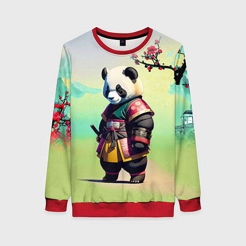 Женский свитшот Панда-самурай - цветущая сакура / 3D-Красный – фото 1