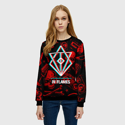Женский свитшот In Flames rock glitch / 3D-Черный – фото 3