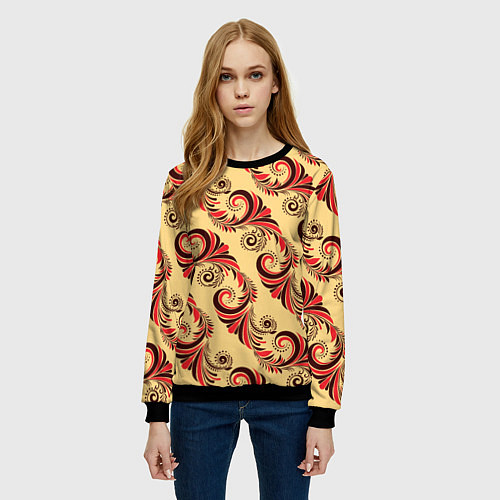 Женский свитшот Винтажный растительный орнамент / 3D-Черный – фото 3