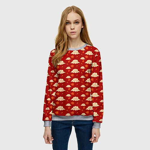 Женский свитшот Облака Сакура Звезды / 3D-Меланж – фото 3