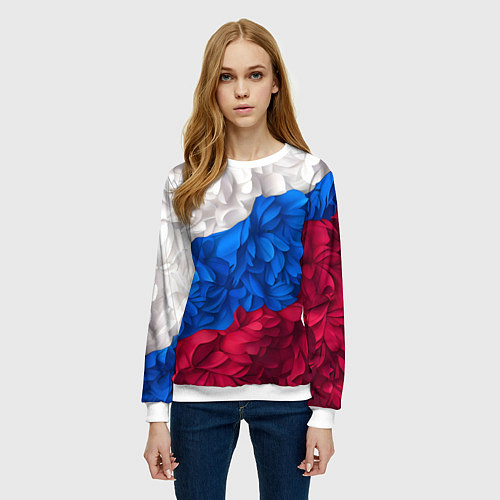 Женский свитшот Флаг России из цветов / 3D-Белый – фото 3