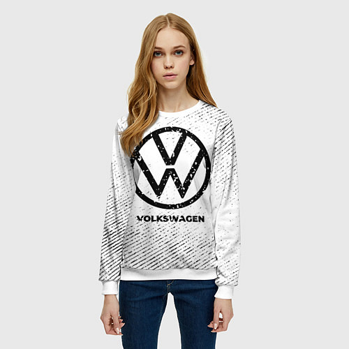Женский свитшот Volkswagen с потертостями на светлом фоне / 3D-Белый – фото 3