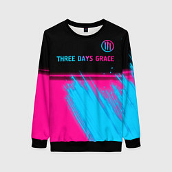 Свитшот женский Three Days Grace - neon gradient: символ сверху, цвет: 3D-черный