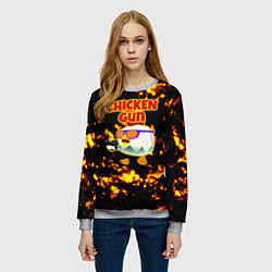 Свитшот женский Chicken Gun на фоне огня, цвет: 3D-меланж — фото 2