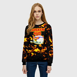 Свитшот женский Chicken Gun на фоне огня, цвет: 3D-черный — фото 2