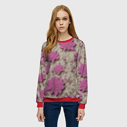 Свитшот женский Розовые цветы объемные, цвет: 3D-красный — фото 2