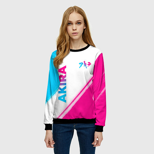 Женский свитшот Akira neon gradient style: надпись, символ / 3D-Черный – фото 3