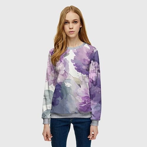 Женский свитшот Сирень и Пионы Акварель / 3D-Меланж – фото 3