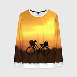 Свитшот женский Велосипед на закате, цвет: 3D-белый