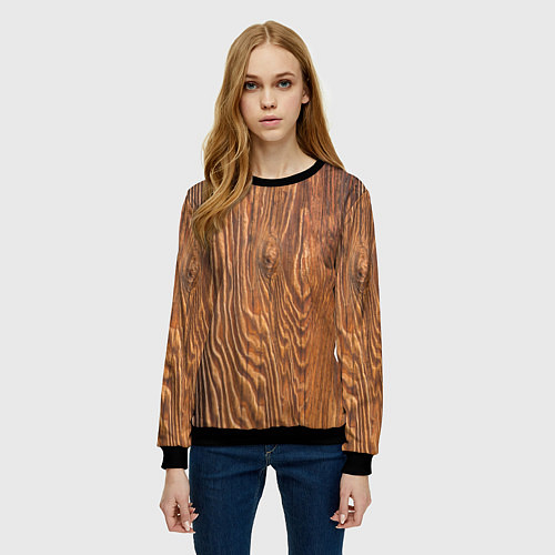 Женский свитшот Текстура дерева / 3D-Черный – фото 3