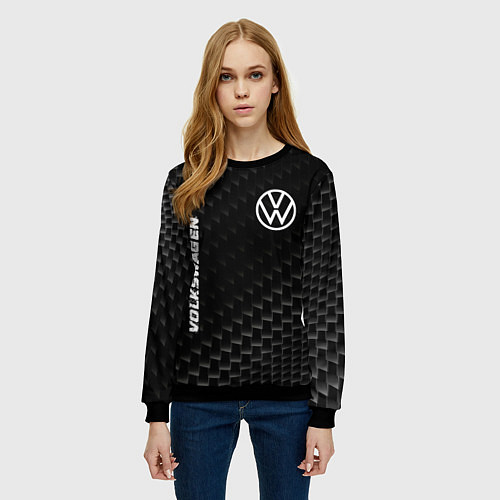 Женский свитшот Volkswagen карбоновый фон / 3D-Черный – фото 3
