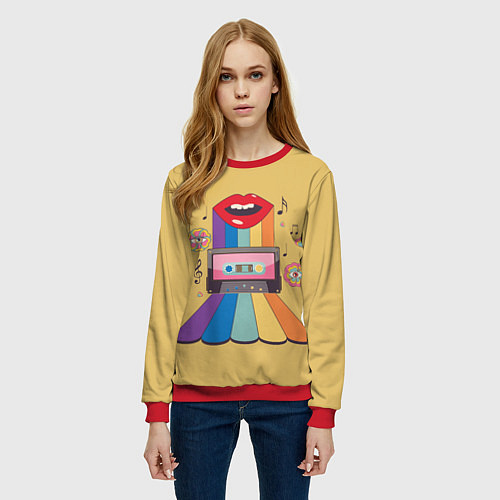 Женский свитшот Аудиокассета ретро иллюстрация / 3D-Красный – фото 3