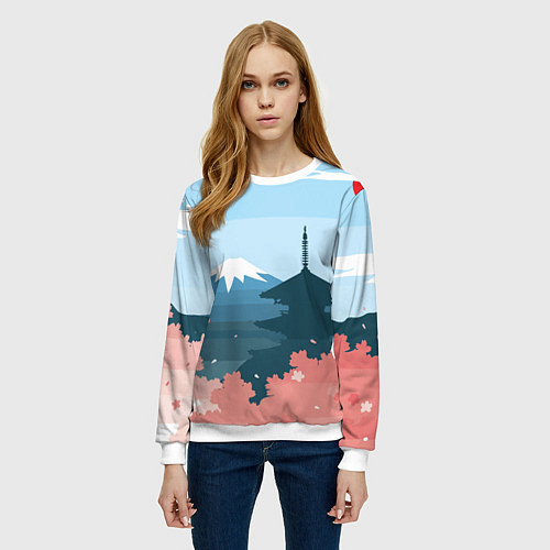 Женский свитшот Вид на Фудзияму - Япония / 3D-Белый – фото 3