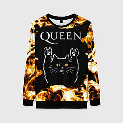 Свитшот женский Queen рок кот и огонь, цвет: 3D-черный